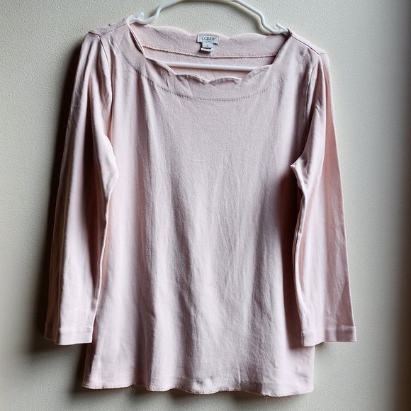 J. Crew Pink Scalloped Neckline Jersey Size Medium - Picture 6 of 14